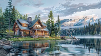 Obraz premium Cabin on the Lake