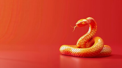 Snake 2025 symbol is curled up on a red background. Zodiac sign according to the Chinese horoscope. Copy Space