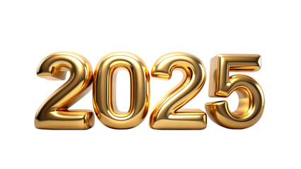 2025 New Year Celebration: Shiny 3D Numbers on a Transparent Background.