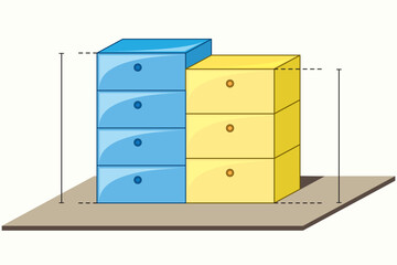 Cabinet with doors and drawers. Coffee table with drawers. Two different coffee tables and cabinets against the wall. Mathematics, geometry, physics.