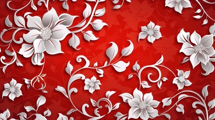 White Paper Flowers on Red Background.