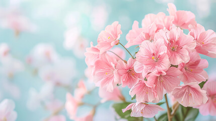 Obraz premium A beautiful pink flower with a blue background. Concept of tranquility and peace