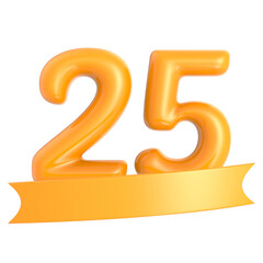 Happy Anniversary Number 25 Year Yellow 3D Render
