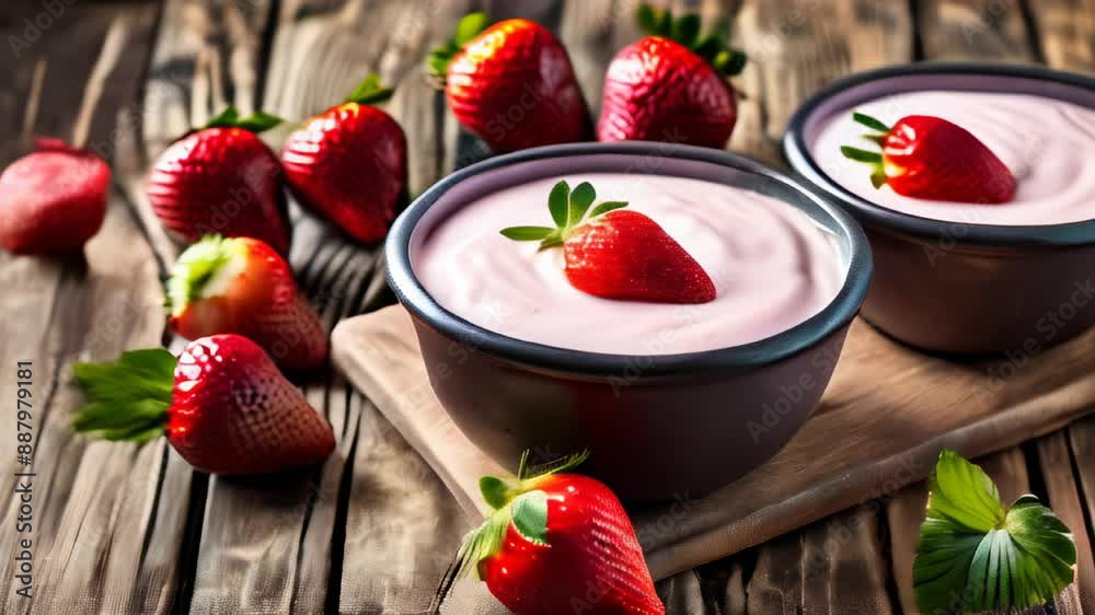 Sticker  Delicious strawberry yogurt dessert perfect for a healthy snack or breakfast