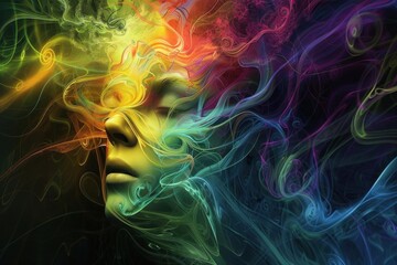 Fototapeta premium abstract digital art depicting human emotions as intertwining colorshifting tendrils emerging from a central neural core