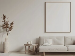 Minimalist Living Room with Clean Geometric Frame Mockup 3D Rendering