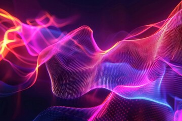 Fototapeta premium abstract digital landscape of pulsating neon lines forming geometric patterns dark background with vibrant flowing energy streams creating a mesmerizing visual