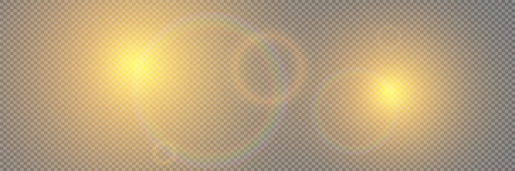 The magical effect of a light lens. A flash of light and glare.