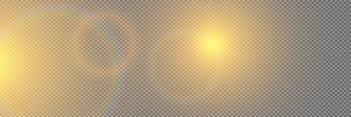 The magical effect of a light lens. A flash of light and glare.