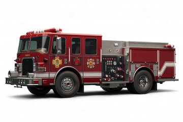 A Red Fire Truck Parked On A White Background