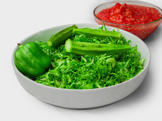 tomato sauce okra and vegetables  on white background