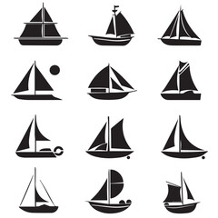 Design very stylish black pictograms that represent ship items icon set.flat. Simple. White background.
