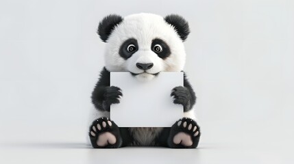 Obraz premium Panda Holding a Blank Sign: A playful panda sitting on its haunches, holding a blank sign with both paws. 