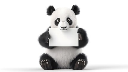 Obraz premium Panda Holding a Blank Sign: A playful panda sitting on its haunches, holding a blank sign with both paws. 