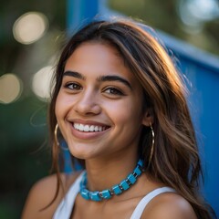 a young woman of indigenous origin smiles at the camera