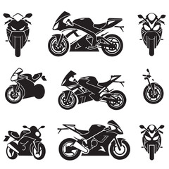 Obraz premium Design very stylish black pictograms that represent motorcycle items icon set.flat. Simple. White background.