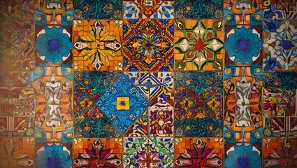 Fototapeta premium Vibrant Mosaic of Traditional Ceramic Tiles Abstract Background