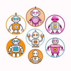 Obraz premium Cute robot cartoon icon character isolated, graphic design sign