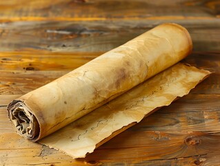 A roll of parchment paper on a wooden surface.