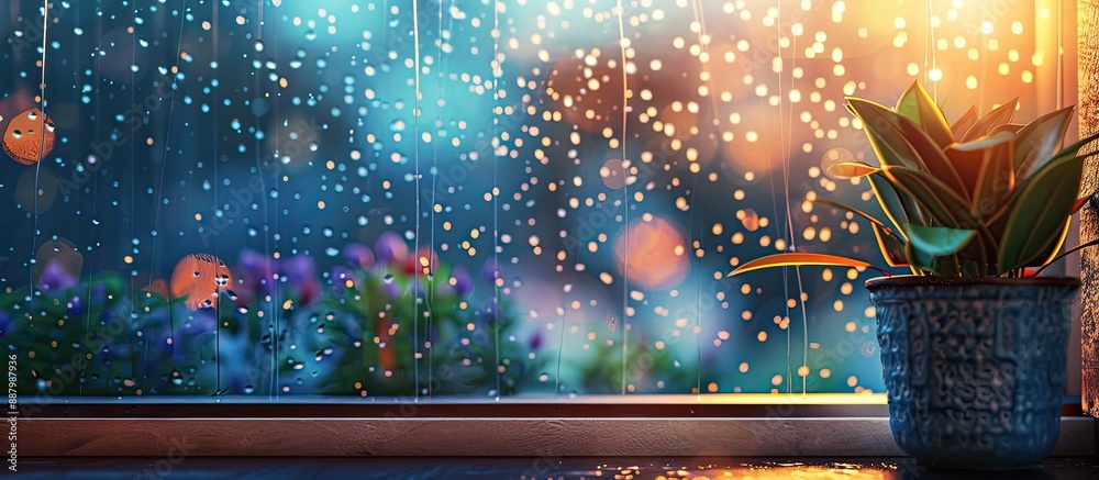 Poster rain on the window creating a cozy atmosphere with a relaxing vibe ideal for a copy space image