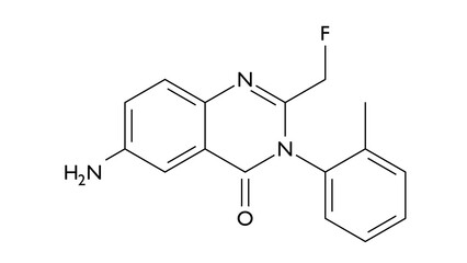 afloqualone molecule, structural chemical formula, ball-and-stick model, isolated image gabaergic drug