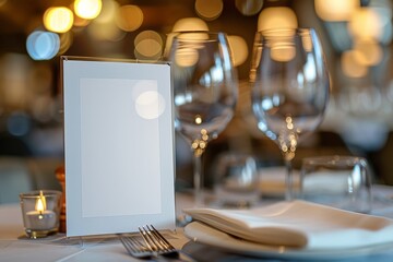 Blank menu in a fancy restaurant with elegant table settings