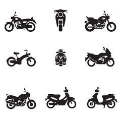 Fototapeta premium Design very stylish black pictograms that represent motorcycle items icon set.flat. Simple. White background.