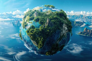 Fototapeta premium A Miniature Earth Floating in the Sky