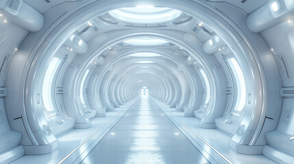 Obraz premium Dimensional image of a futuristic space room in a white and soft silver light style.