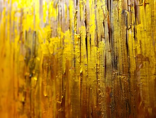A yellow painting with a wooden background.