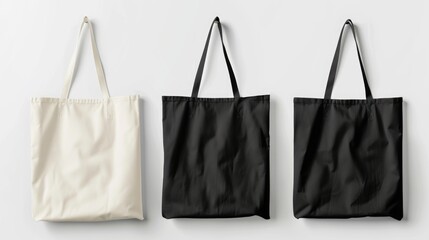 Blank tote bags on white background.