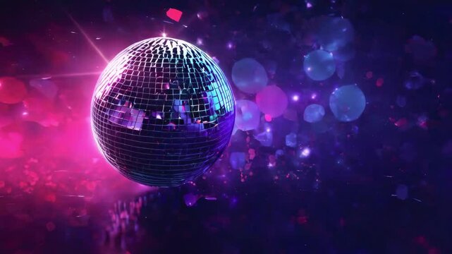 A disco ball casting bright lilac rays in the night &ndash; AI animation, 4k video