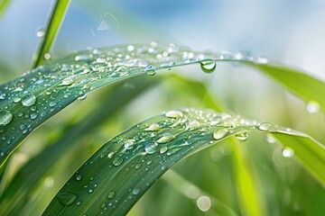 Naklejka premium A close up of water droplets on a blade of grass