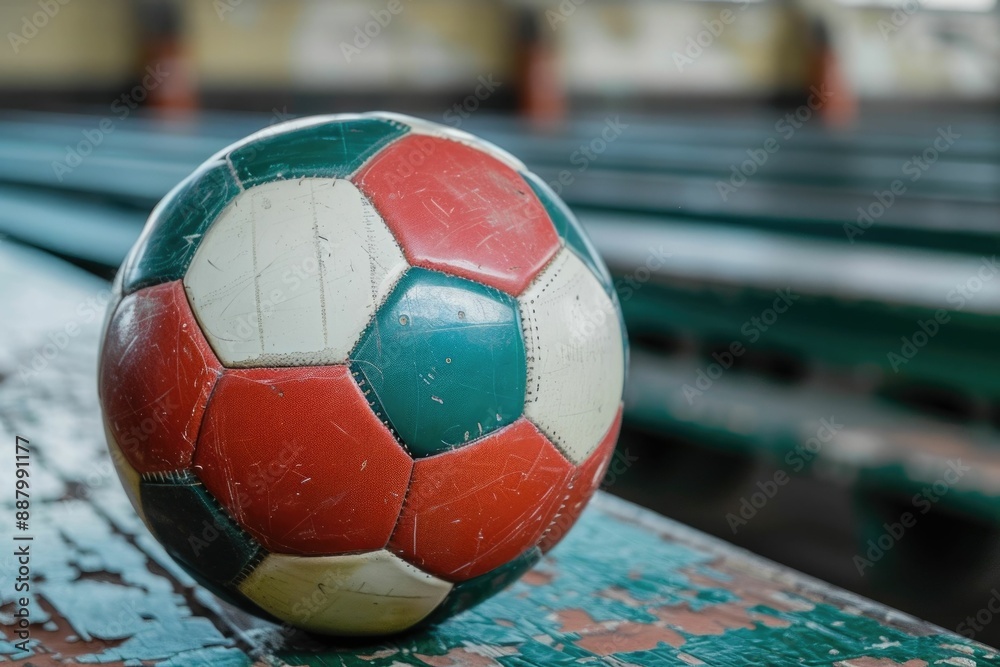 Wall mural Vintage soccer ball with Brazil flag colors.