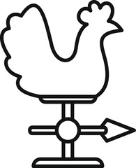 Simple line icon of a weather vane with a chicken on top, indicating the direction of the wind