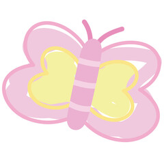 Illustration of pastel butterfly for animal, spring, summer, flower, floral print, cartoon character, butterfly mascot, cute patches, brooch, shirt print, plush toy, kid doll, nature, garden, blossom