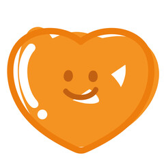 Illustration of smiling orange heart for Valentine card, love sign, heart symbol, sticker, cartoon character, comic, mascot, standee, cute patch, shirt print, plush toy, kid doll, emoji, relationship