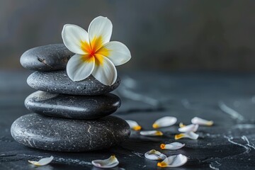 Zen spa still life with stones and flowers.