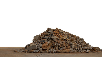 Isolated, low angle view, broken pieces of cement concrete wall.