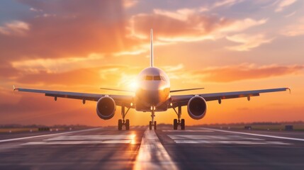 Sunset at the Airport with Boeing Aircraft on Runway
