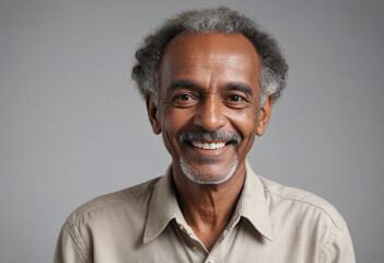 Obraz premium Portrait view of a regular happy smiling Eritrea old man, ultra realistic, candid, social media, avatar image, plain solid background
