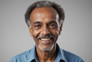 Obraz premium Portrait view of a regular happy smiling Eritrea old man, ultra realistic, candid, social media, avatar image, plain solid background