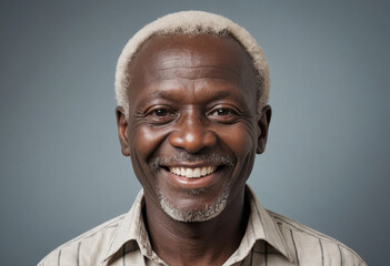 Fototapeta premium Portrait view of a regular happy smiling Guinea-Bissau old man, ultra realistic, candid, social media, avatar image, plain solid background