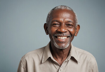 Obraz premium Portrait view of a regular happy smiling Mozambique old man, ultra realistic, candid, social media, avatar image, plain solid background