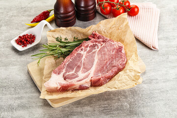Raw pork neck steak uncoocked