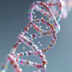 Colorful 3D rendering of DNA double helix structure, Human body system cells, Genetic code