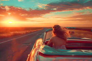 Serene Sunset Drive in a Classic Convertible