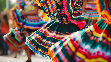 A close-up of traditional Mexican dancers performing at a cultural festival