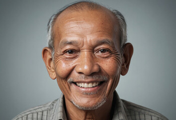 Obraz premium Portrait view of a regular happy smiling Cambodia old man, ultra realistic, candid, social media, avatar image, plain solid background
