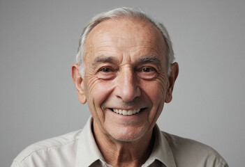 Obraz premium Portrait view of a regular happy smiling Cyprus old man, ultra realistic, candid, social media, avatar image, plain solid background